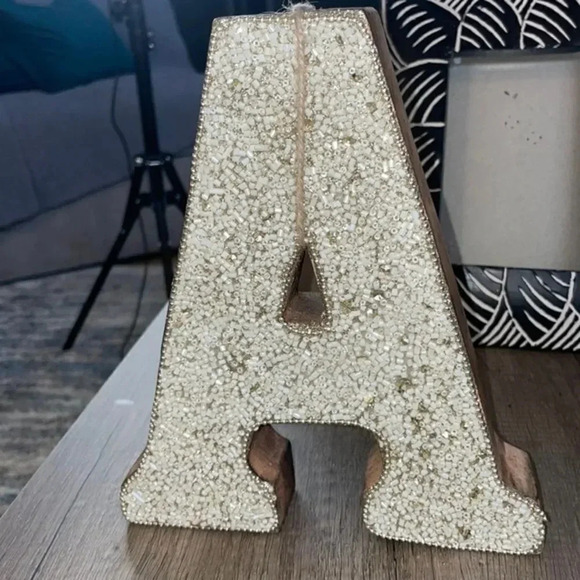 GOLD GLITTER AND PEARL DECORATIVE BLOCK LETTER “A” 7x8x2 - Picture 8 of 11
